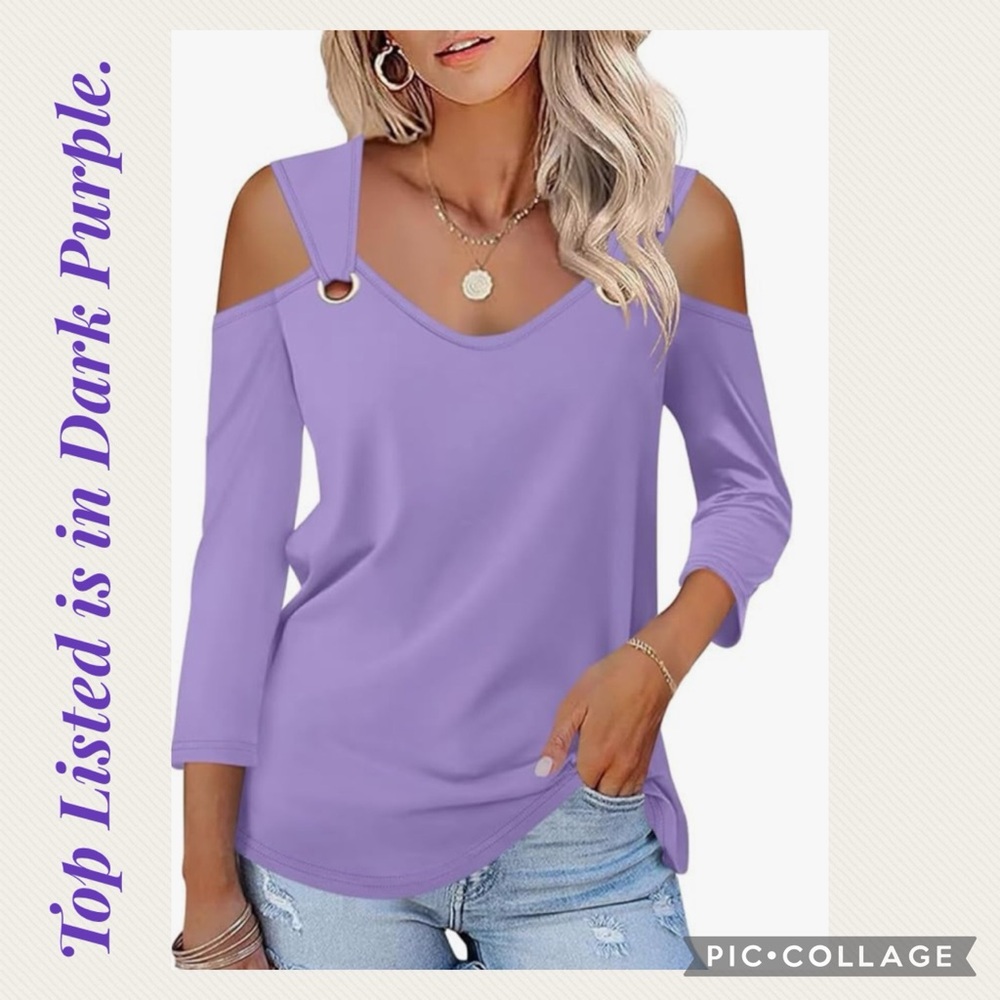 Dark Purple Women's Cold-Shoulder 3/4 Sleeves Top